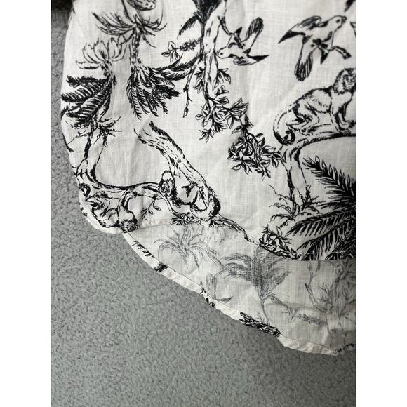 Joie Button Top Medium Linen Floral Animals Long Sleeve Roll Tab White Beach - Picture 4 of 14